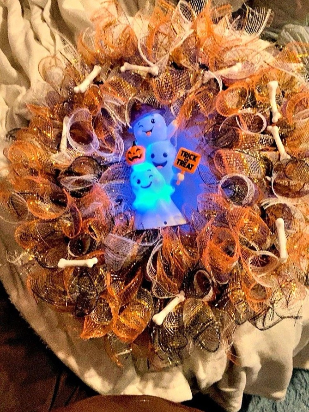 Halloween Light-Up Wreath, Orange & Brown